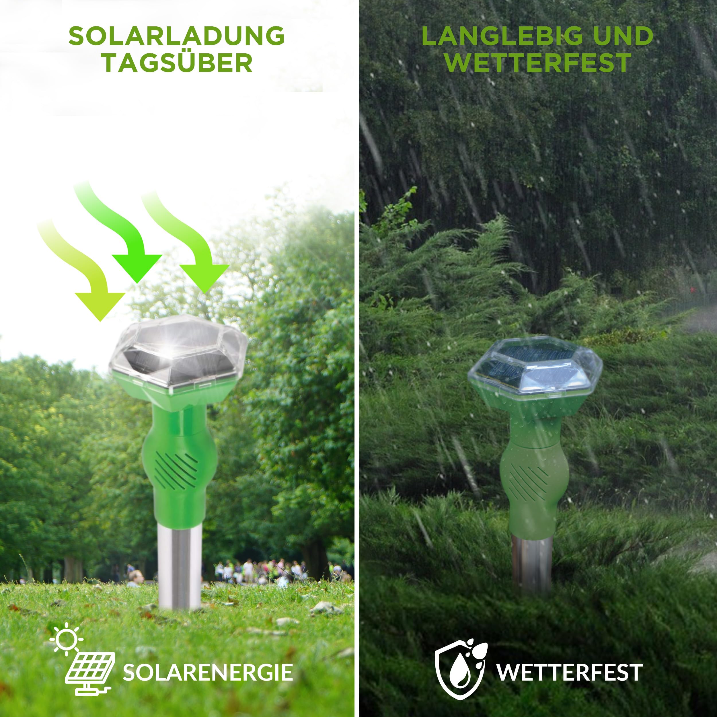 ISOTRONIC Solar Tiervertreiber zur Abwehr von Katzen, Hunden, Füchsen & Waschbären – Ultraschall Katzenschreck für den Garten – Hundeschreck mit 40m² Wirkungsbereich (4 Stück)