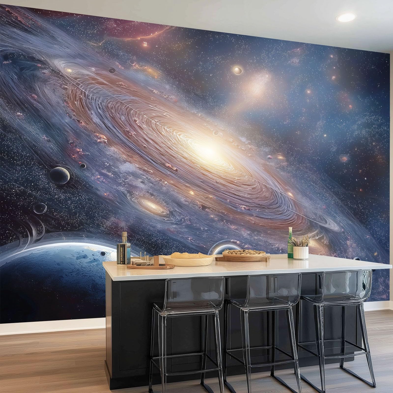 Fototapeta 200 x 140 cm, fototapeta, wszechświat, włóknina, mural ścienny, dekoracja, plakat, obraz, nowoczesny, niebieski, galaktyki, gwiazdy, murale, do salonu, sypialni dziecięcej