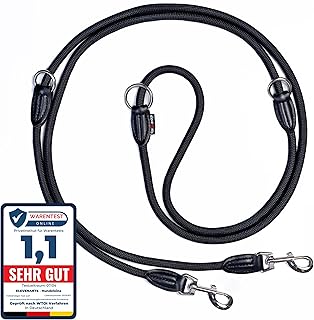 elevenants® Verstellbare Hundeleine 3 Meter | Robuste Nylon Umhängeleine für mittelgroße bis große Hunde | Führleine mit 200kg Zugkraft | Doppelleine mit 2 Karabiner (Schwarz) product image