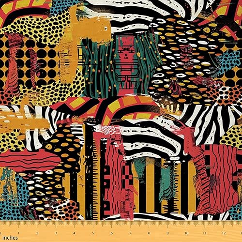 Miniatura 18 de Tela de estilo mexicano por yarda, tela de arte DIY a rayas de arcoíris, telas exóticas boho a cuadros de neón para exteriores, tela de tapicería