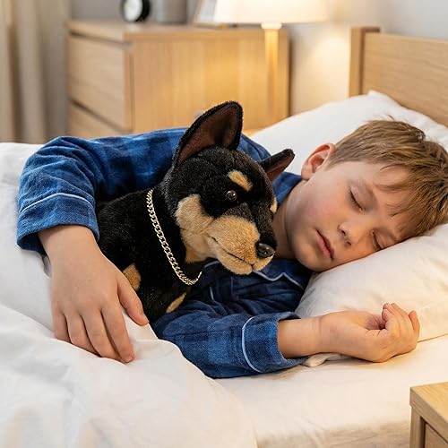 Vista 8 de Juguete realista de peluche de perro Doberman – Simulación de 12 pulgadas de pie Doberman noble mascota perro de peluche modelo de cachorro