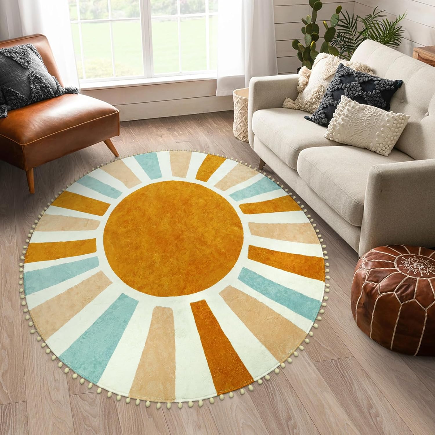 LIVEBOX Boho Rug 6ft Large Round Rug for Nursery Room, Non