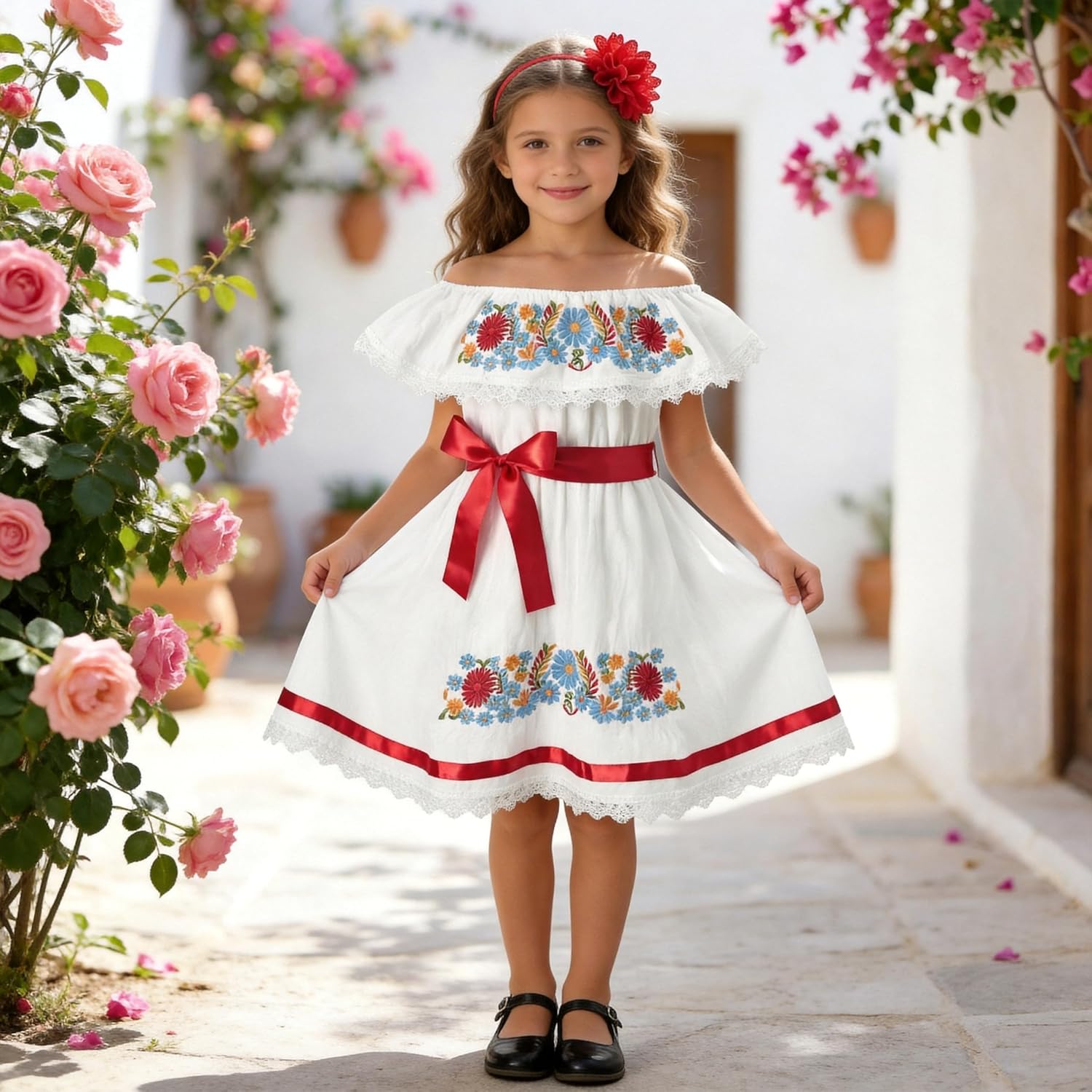 Fioukiay Embroidered Mexican Dress for Girls