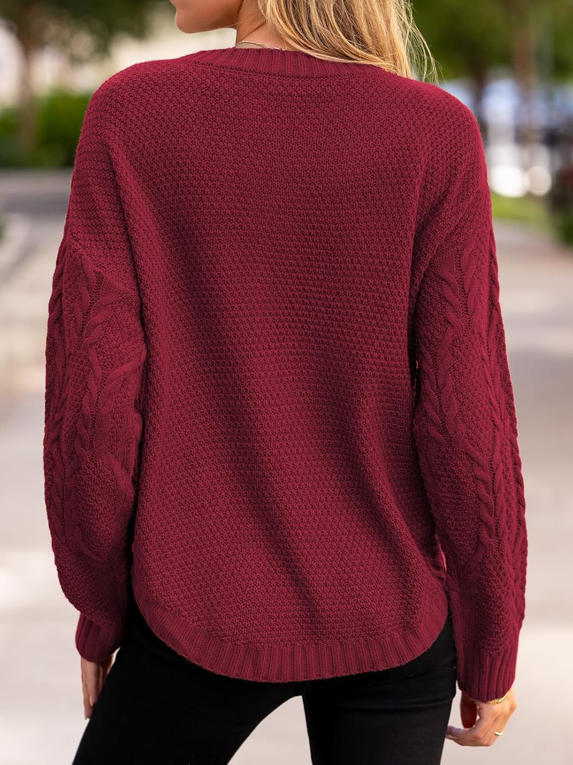 CUPSHE Women Fall Sweater Cable Knit Long Sleeve Crewneck Casual Winter Cozy Pullover Tops - Image 2