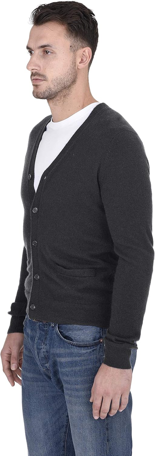 Cashmeren Men's Button Down Cardigan 100% Pure Cashmere Classic Knit V-Neck Sweater - Image 2