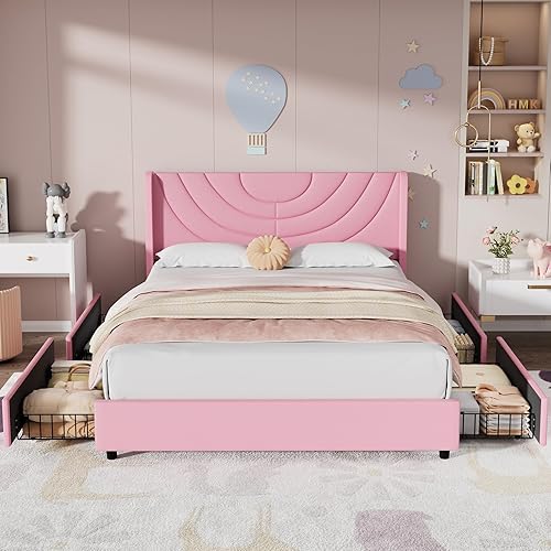 Miniatura 86 de VECELO Base de cama tamaño matrimonial tapizada con cabecera de tela, soporte de listones de madera, no necesita somier, base de colchón, color