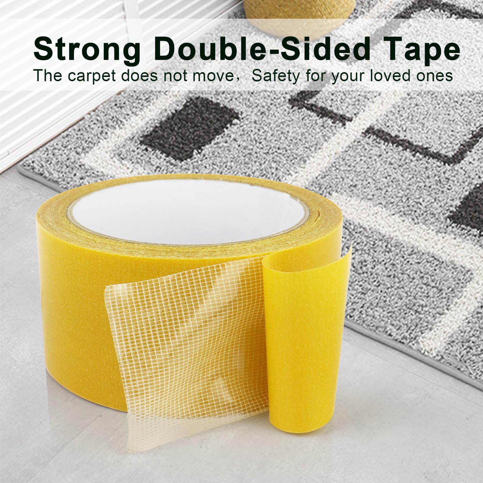 BOMEI PACK Lot de 3 rouleaux de ruban adhésif double face en papier jaune 50 mm x 20 m pour tapis, sol, décoration murale et loisirs créatifs