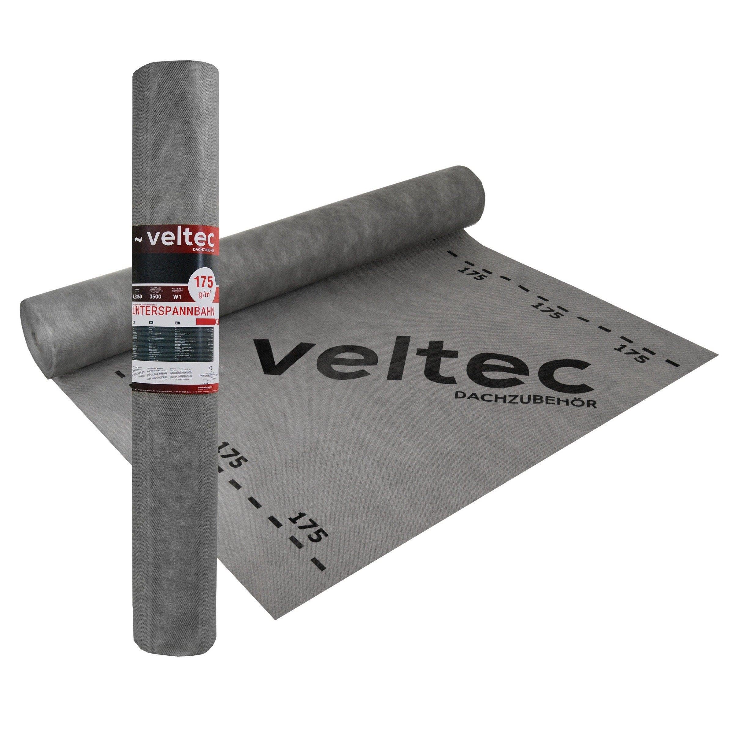 Parotec_Veltec 3-lagige Unterspannbahn 100g–200g/m² Diffusionsoffene Dachfolie W1 wasserdicht Sd 0,03–0,04 m Reißfest & UV-beständig 10m 25m 50m Unterdeckbahn für Steildach (175g - 37,5m²=25m x 1,5m)