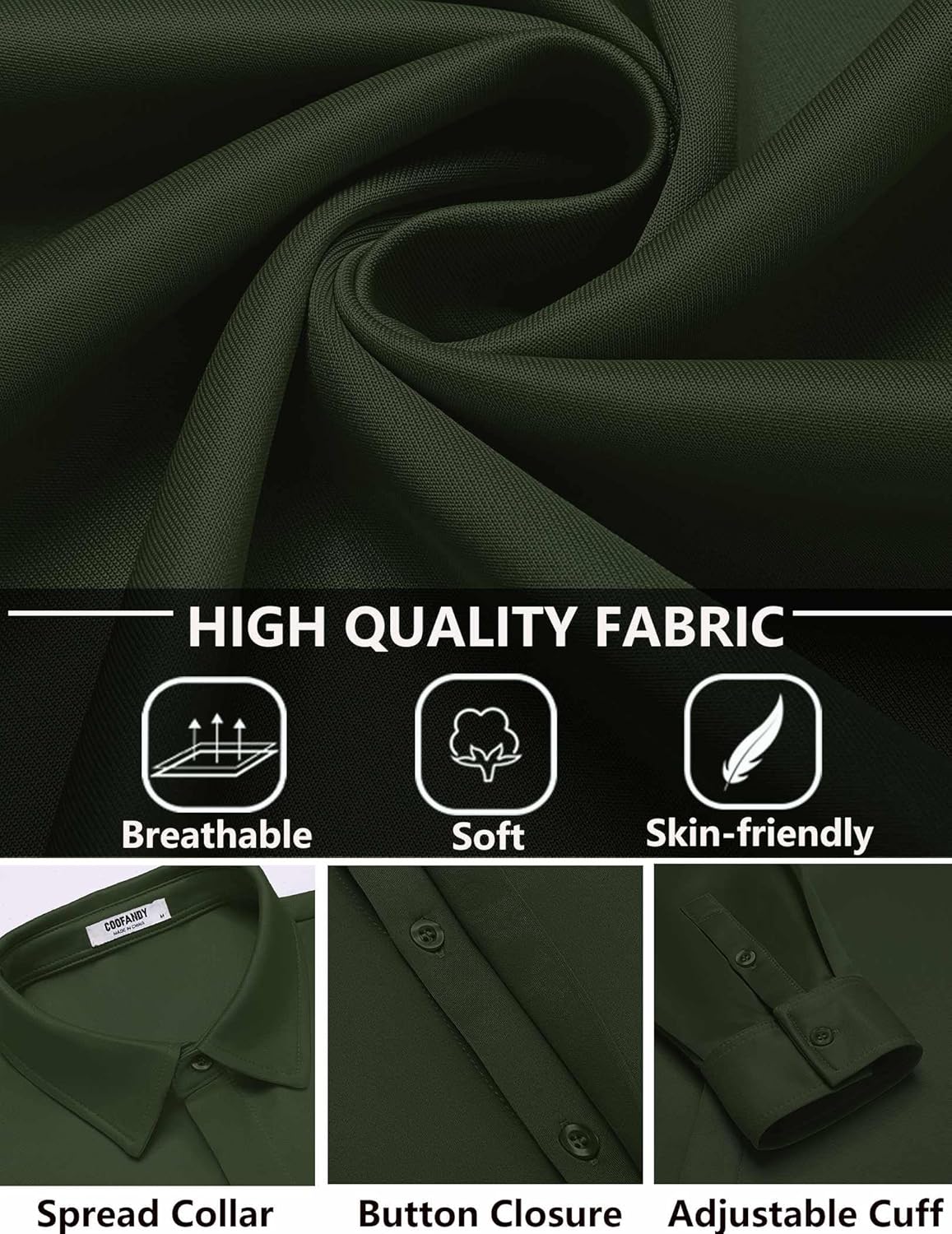 COOFANDY Mens Long Sleeve Wrinkle Free Shirts Casual Button Down Shirt Stretch Dress Shirt - Image 5