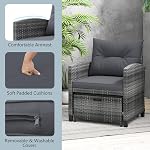 ORALNER 5 Ensemble de meubles de patio avec ottoman, ensemble de conversation en osier Chaises en rotin avec/Coussins, Table à café en verre, Bistro pour salon extérieur pour porch Balcon Garden Deck Poolside (Gray)