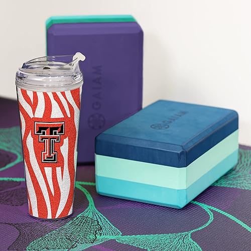 Miniatura 125 de Rico Industries NCAA - Vaso de acrílico con purpurina de 24 onzas con tapa con bisagras, vaso de doble pared con licencia oficial y popote Brillo