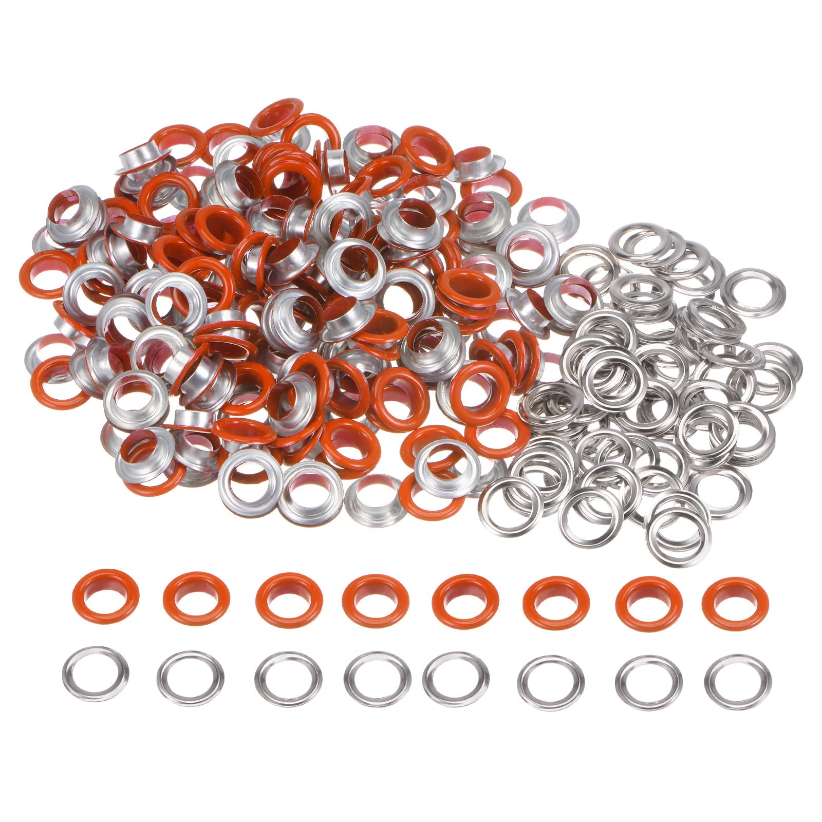 sourcing map 200 Set Color Round Grommets 10mm 7/16" Hole Metal Eyelets with Washers for Scrapbooking Shoes Clothes Leather Canvas, Orange — image 1