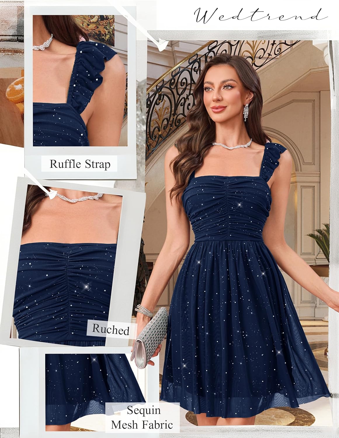 Wedtrend Sparkly Homecoming Dresses for Teens Ruffle Strap 80s Dress Short Cocktail Dresses - Image 3