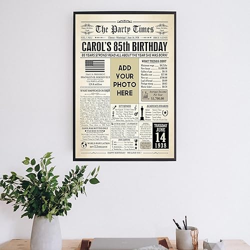 Miniatura 3 de Póster personalizado de periódico de cumpleaños número 85, lienzo personalizado para regalo de cumpleaños, póster de periódico, idea de regalo de