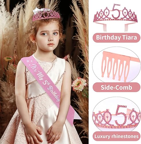 Miniatura 4 de Tira y tiara para velas de cumpleaños número 5, corona de diamantes de imitación, corona de diamantes de imitación, decoración de pastel de