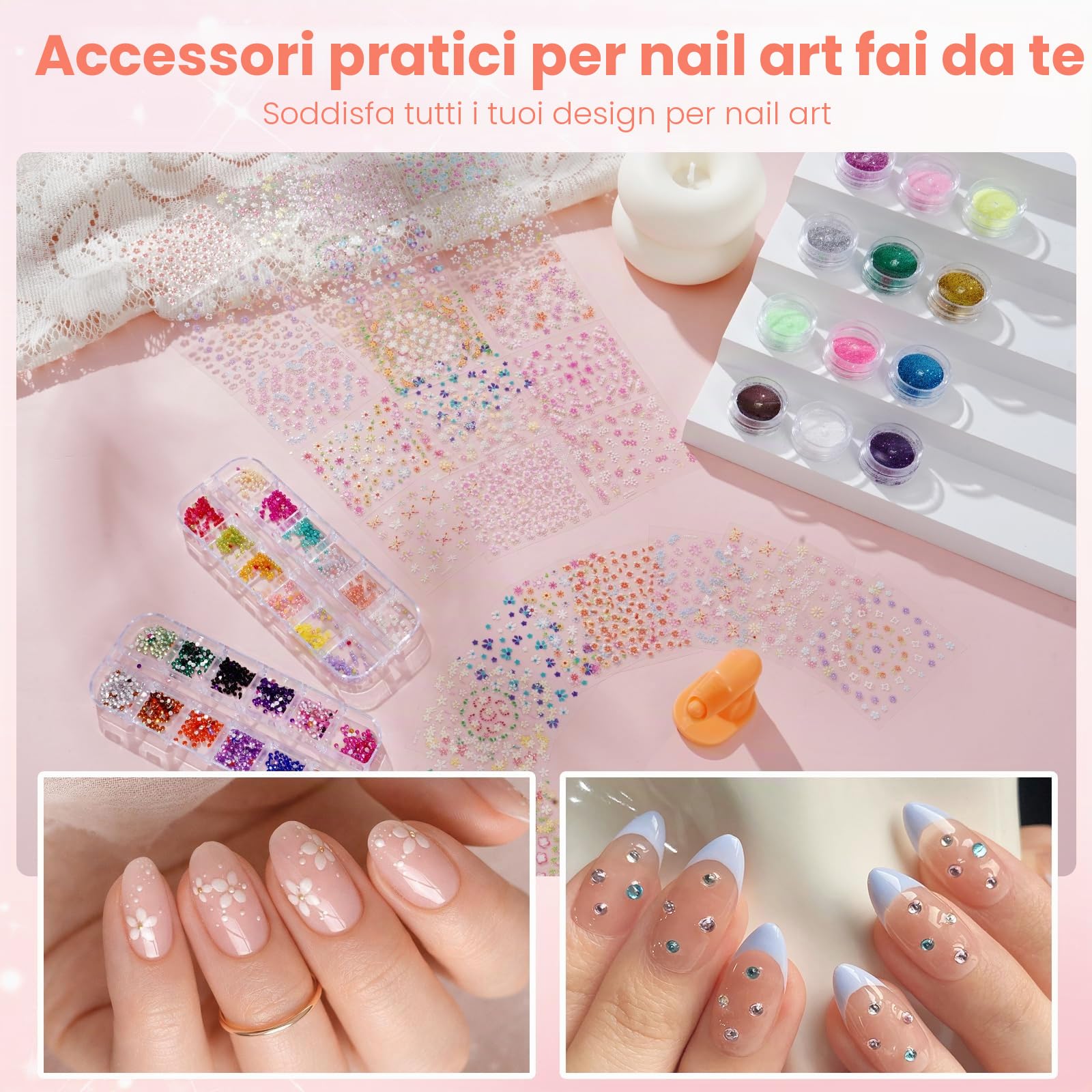Deciniee Kit per unghie in acrilico: set in polvere acrilica con lampada UV, trapano elettrico per unghie, punte finte, 6 colori di polvere + gel monomero, set per nail art, borsa regalo rosa da donna