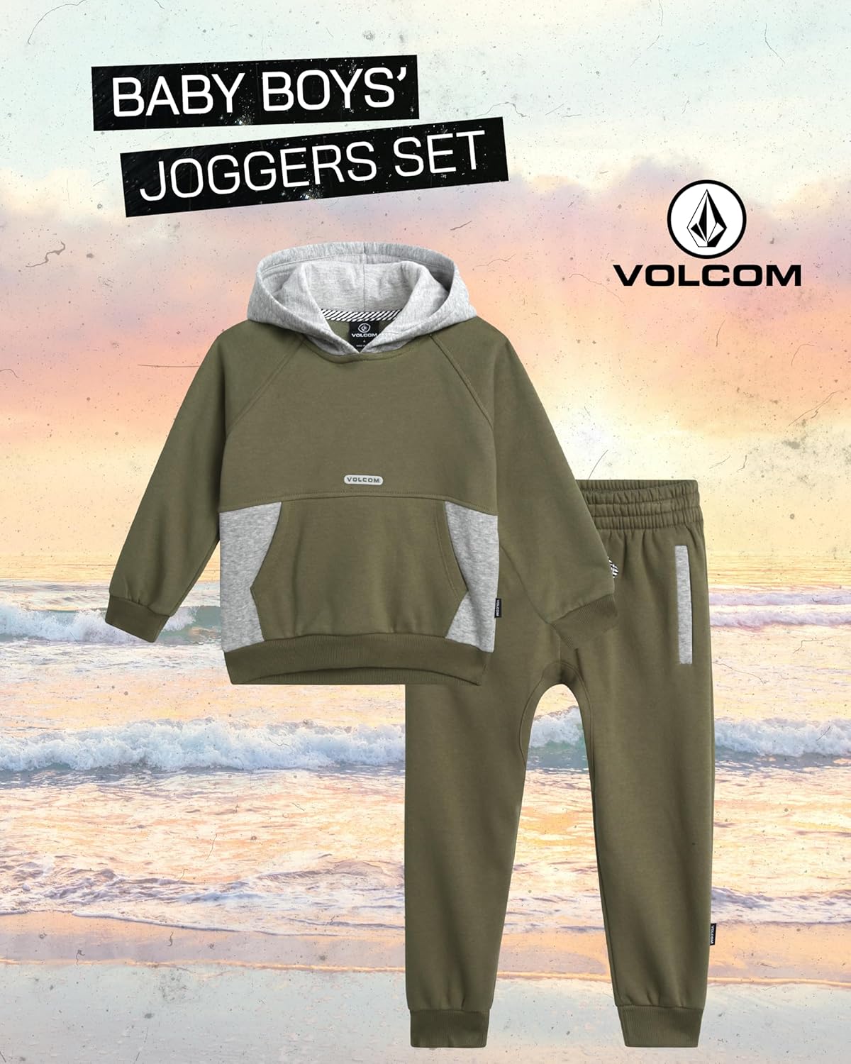 Volcom Infant Toddler Baby Boys Joggers Set - 2 Piece Fleece Pullover Hoodie and Jogger Pants Activewear Set (Sizes: 12M-7) - Image 2