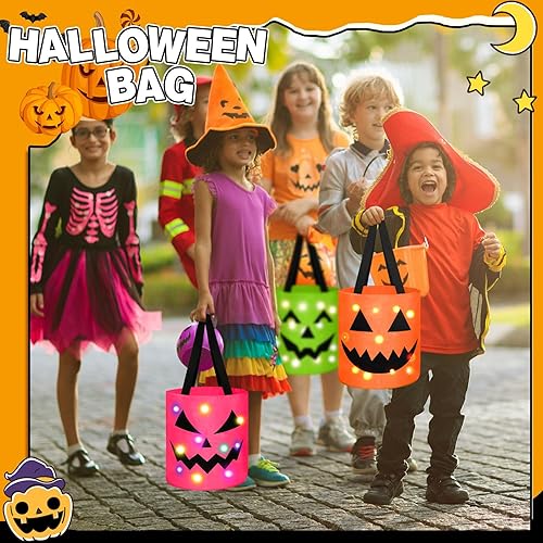 Miniatura 10 de 4 bolsas de dulces de Halloween con luz LED, bolsas de dulces de Halloween, bolsas de golosinas iluminadas para fiesta de Halloween, bolsas de