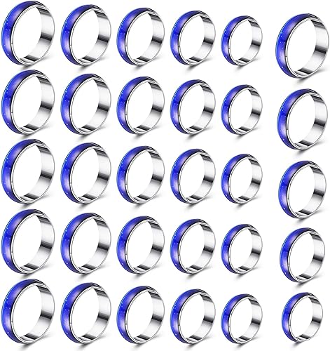 30 anillos de estado de ánimo a granel para niños, anillos vintage que cambian de color, anillos de tamaño 6-10, anillos de emoción sensibles para