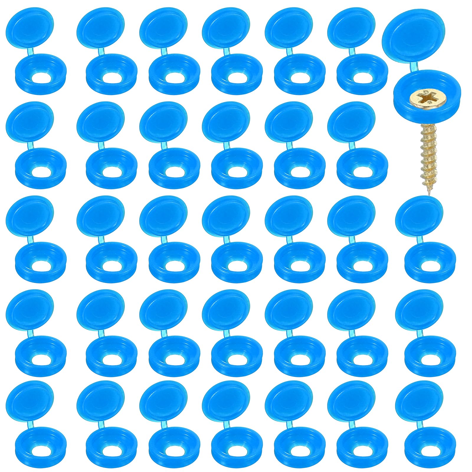 YELARXI Screw Snap Covers, Plastic Hinged Screw Cover Caps Shutter Screws Fold Snap Washer- Fitting for (Windows - Railings - Home Furniture - Cabinets) 5 mm & 200 Pack & Bright Blue
