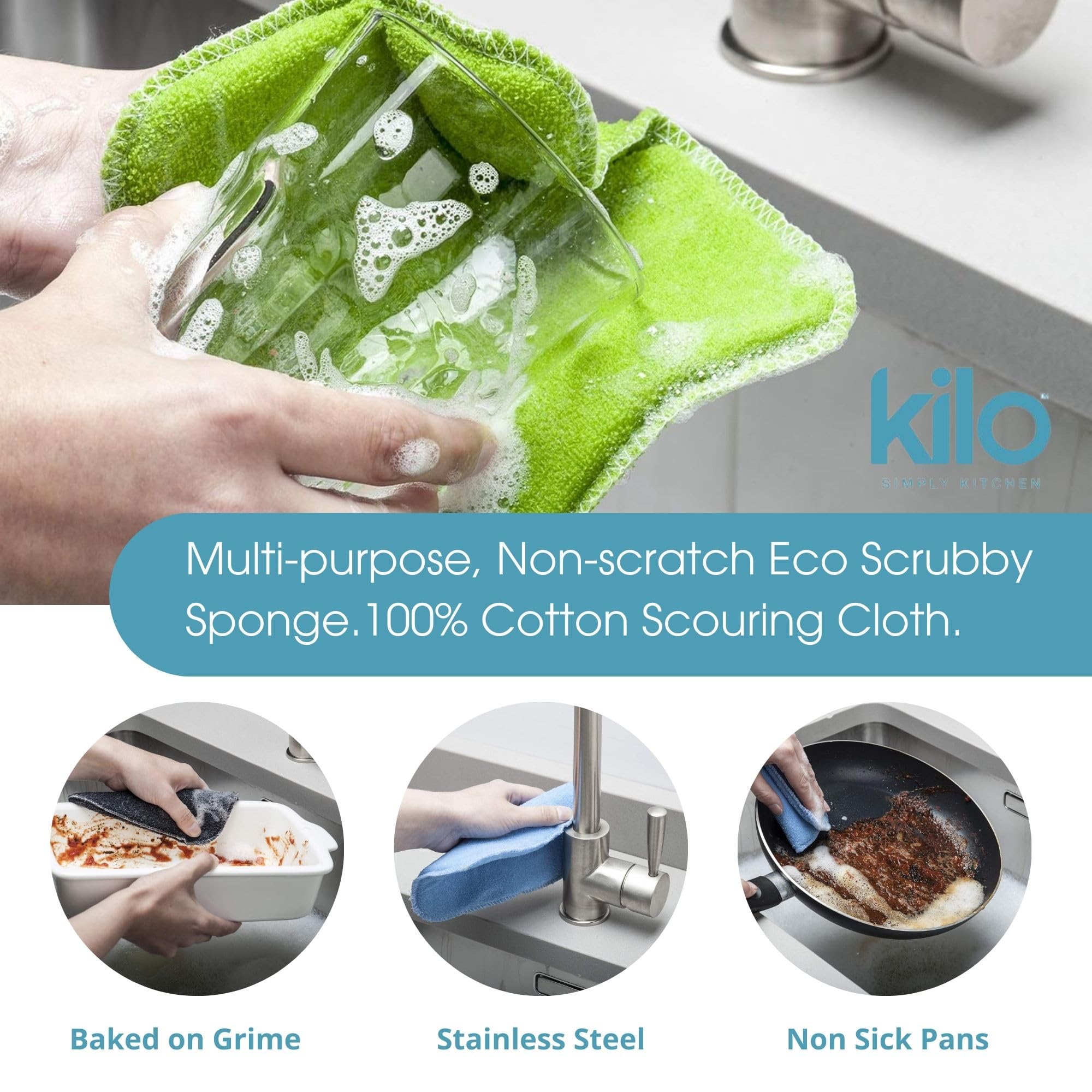 Kilo Scrubby Sponge-Non-Scratch Pot Scourer with Absorbent Core, Multi-Purpose Set of 2, One Size