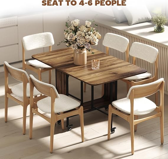 HOMCOM Mobile Drop Leaf Table for 4-6 with Storage Shelf, Brown Wood Effect
