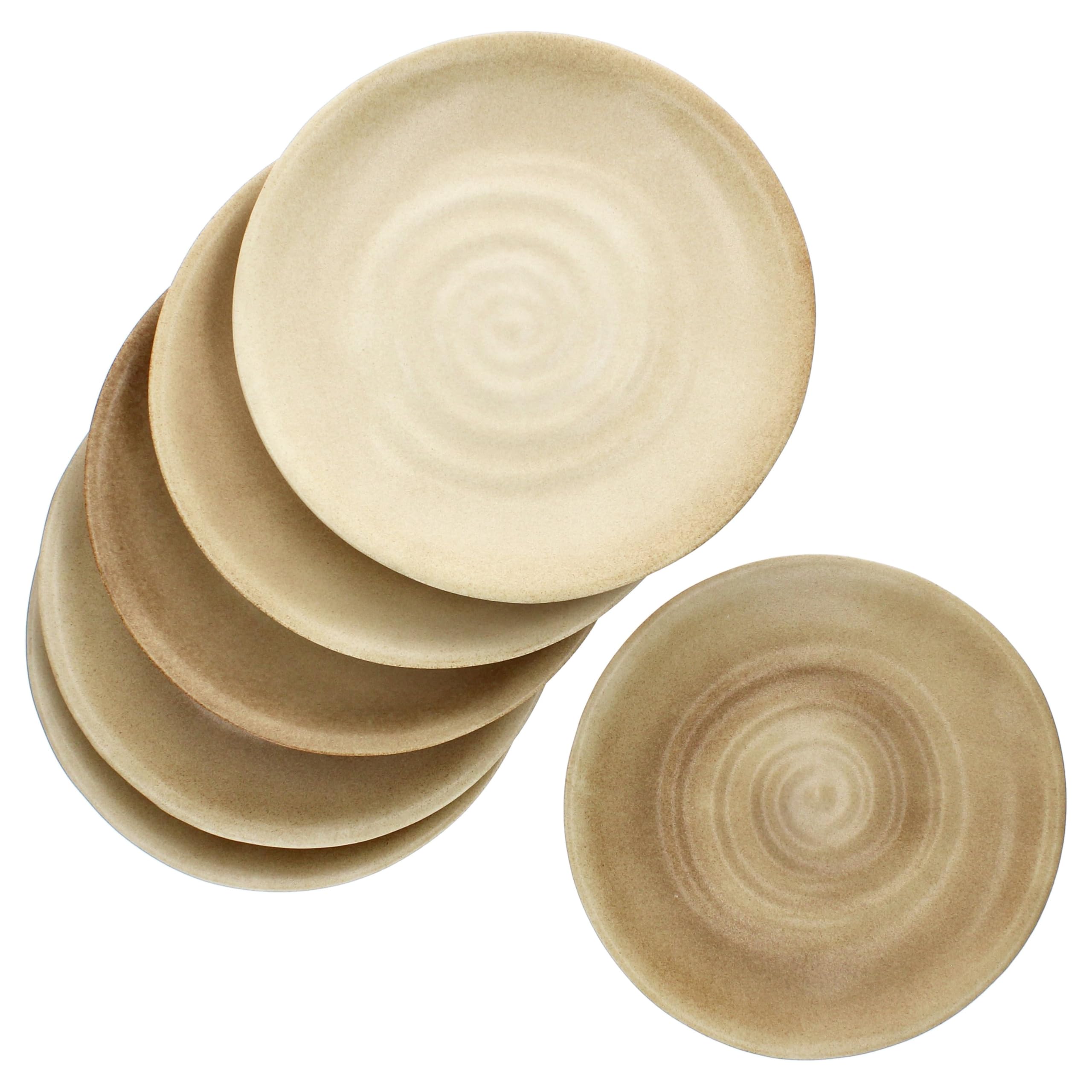 MamboCat CLAY Beige zestaw 6 talerzy obiadowych I Ø 27,5 cm I talerze obiadowe z kamionki, beżowe, z wzorem wiru, dla 6 osób, duże talerze do dań głównych, do grillowania