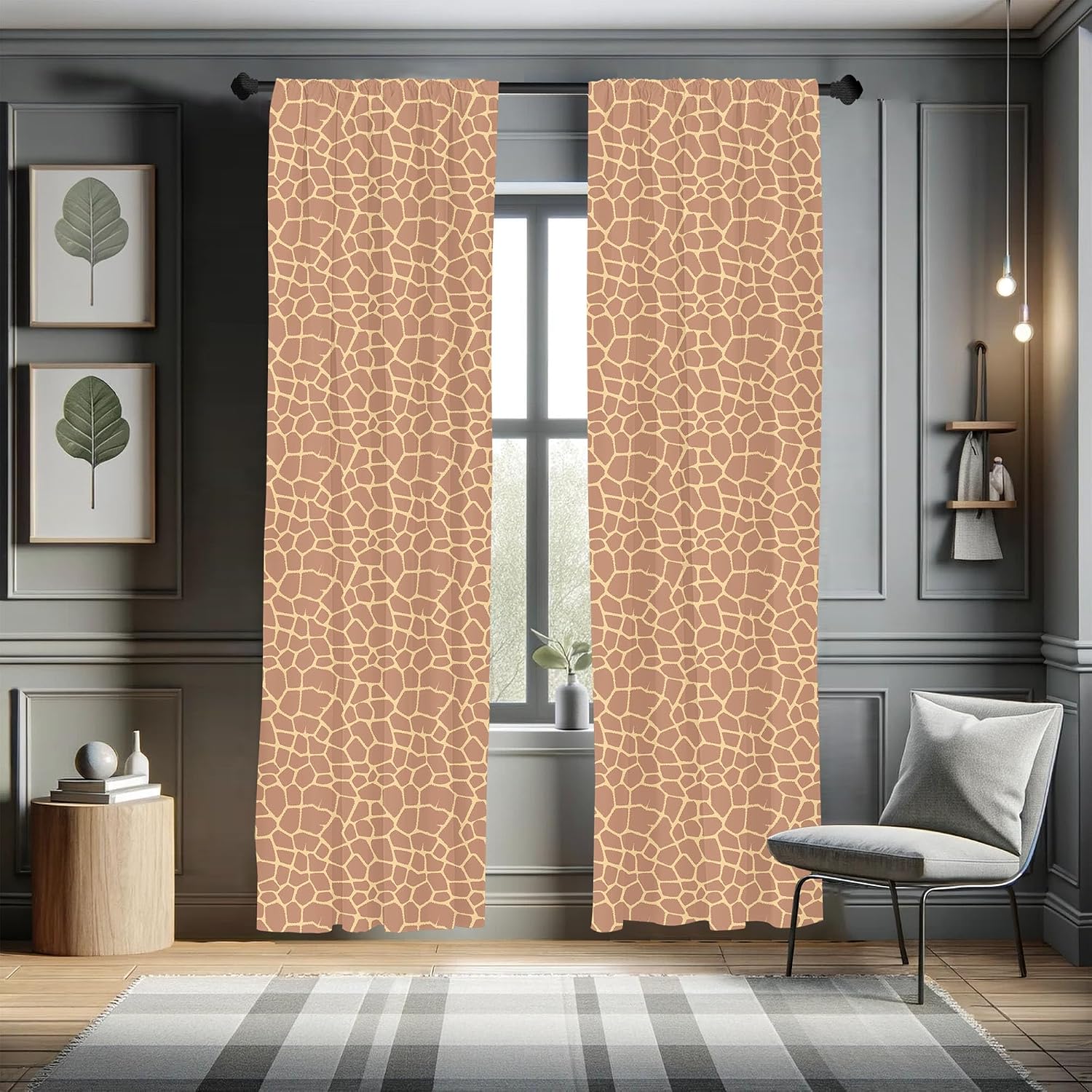 Lunarable Savannah Window Curtains, Ikat Style Inspired Coffee Tones of Giraffe Skin Animal Print Pattern, Lightweight Decor 2-Panel Set with Rod Pocket, Pair of - 28" x 84", Beige
