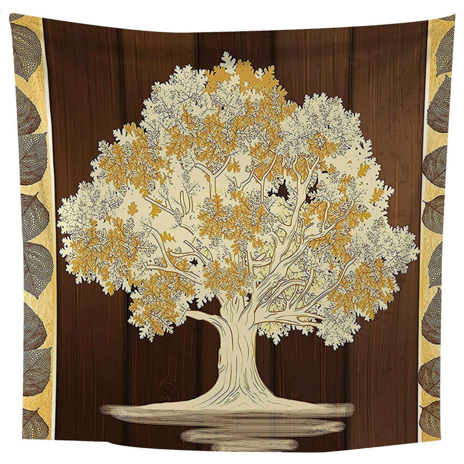Tapisserie murale chambre deco style retro nature avec grand arbre jaune