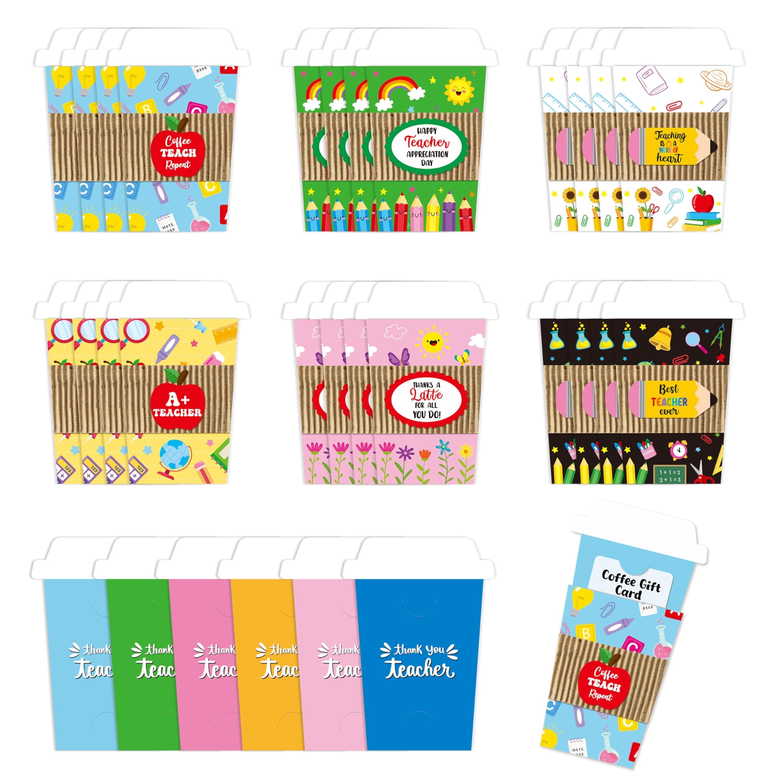 ANGOLIO 24 Teacher Appreciation Coffee Gift Card Holders, Thank a Latte Teachers's Day Cup Envelopes are well-made for a Note Cash, Thank You Greeting