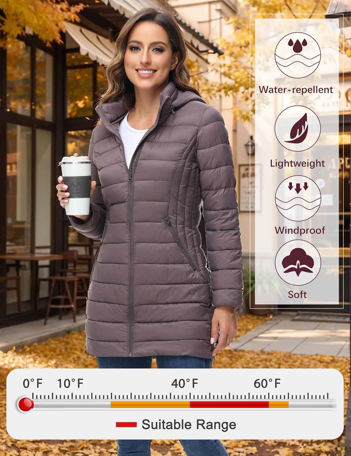 ROYAL MATRIX Women's Packable Puffer Jacket Lightweight Puffer Coat with Hood Long Winter Warm Travel Puffer Jackets - Image 4