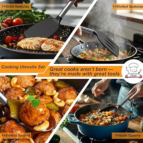 Miniatura 5 de Yoehka Juego de utensilios de cocina de silicona para utensilios de cocina antiadherentes, 4 espátulas de silicona resistentes al calor y cuchara