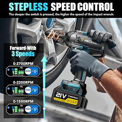 Miniatura 4 de Llave de impacto inalámbrica de 12 pulgada, pistola de impacto sin escobillas de 1000 N.m (740 pies), baterías de 2 x 4.0 Ah, máximo 2700 RPM con