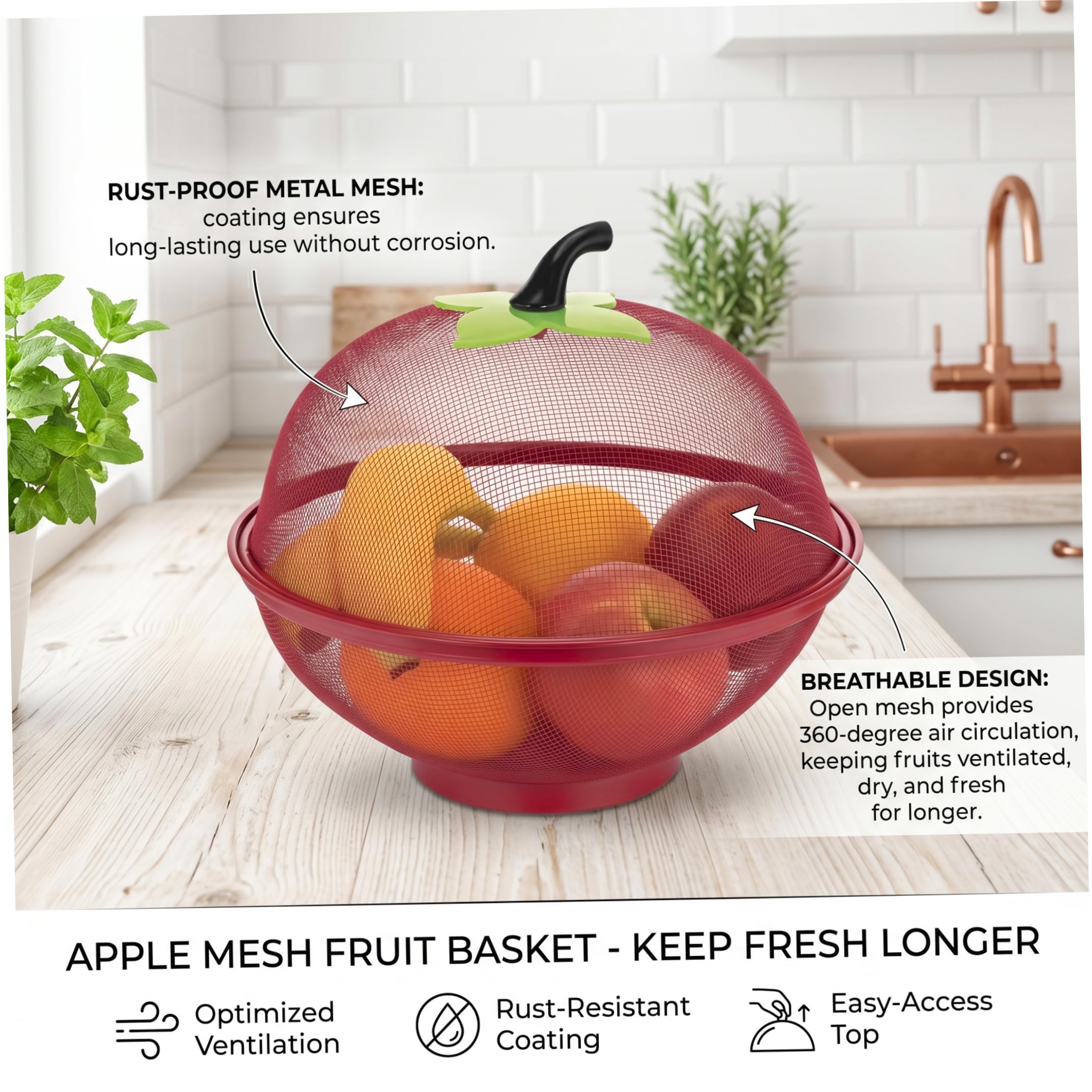 Cesto per frutta con coperchio, a forma di mela, colore: rosso