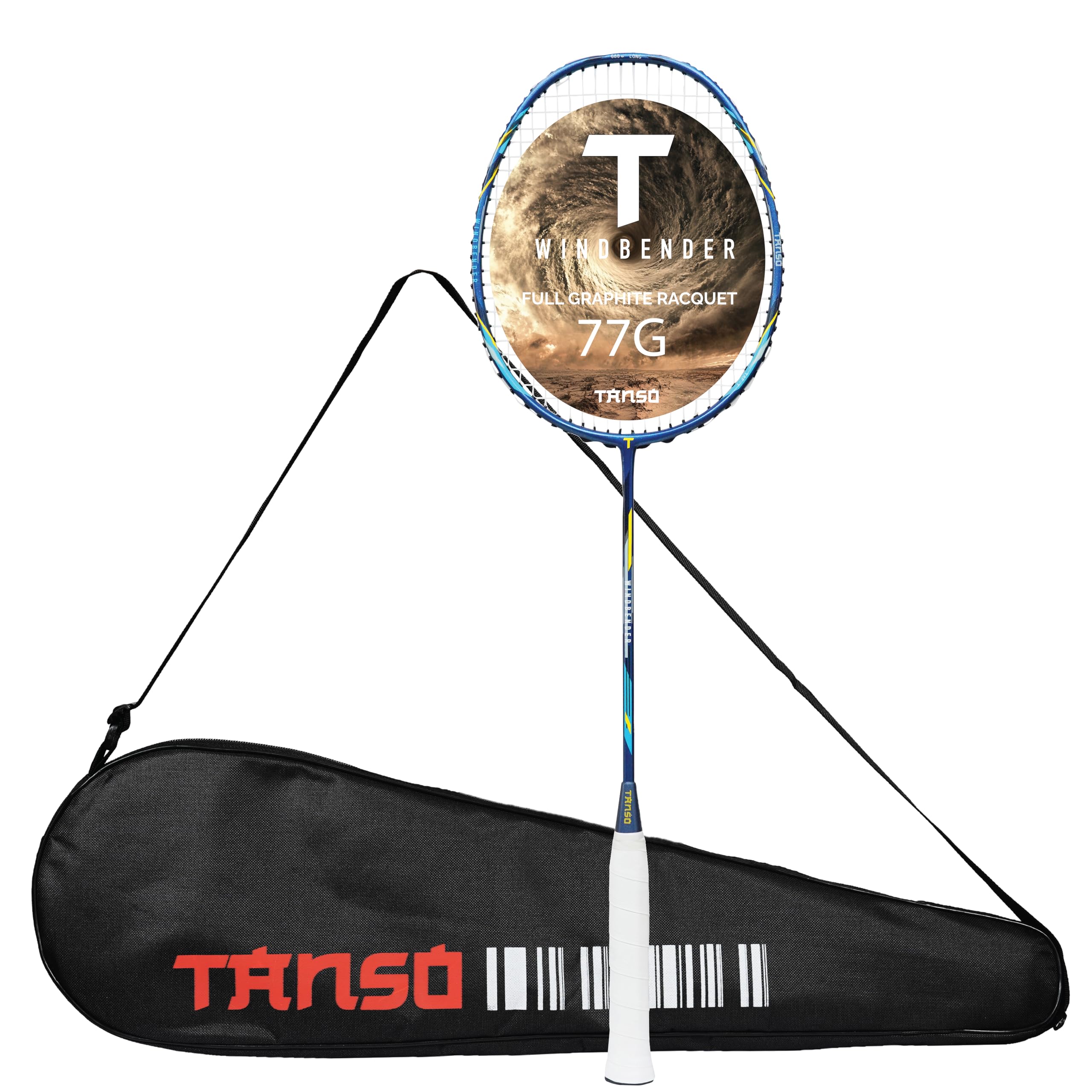 Windbender Full Graphite Ultra Light Weight Carbon Fibre Strung Badminton Racket (32 Lbs Tension, 680 mm Long, 77 Grams, Strung with Premium Strings and Full Racquet Cover)