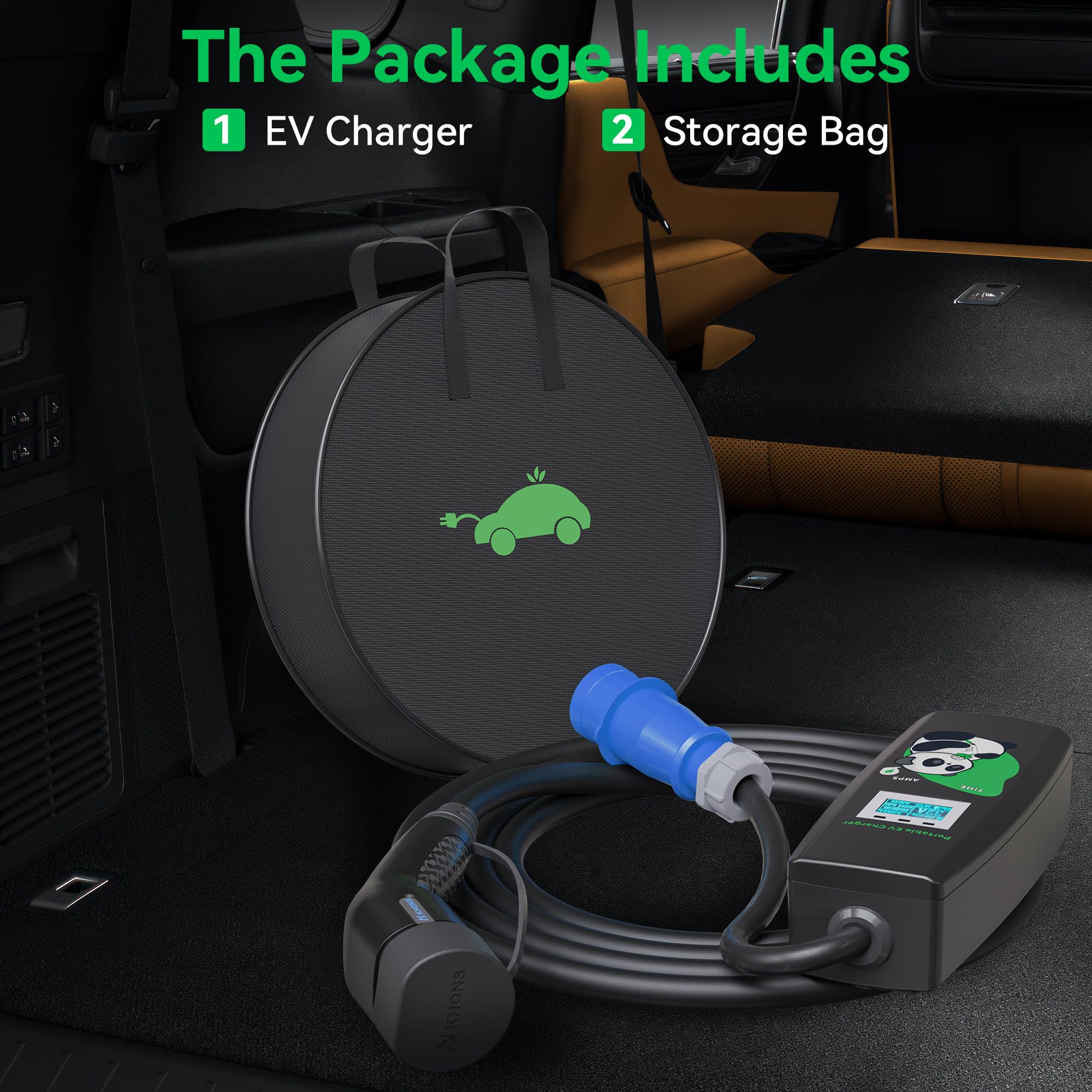 Wallbox Mobile 7,4 kW avec Plug & Play, 5 m, 32 A, 1 phase, courant réglable et minuterie, câble de charge de type 2 avec prise CEE, chargeur de voiture électrique portable pour IEC 62196-2