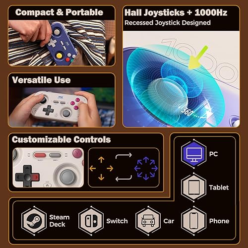 Miniatura 2 de IINE Retro Pocket Game Controller with Hall Effect Joysticks, Switch 1 & 2 Compatible, Wireless Gamepad for Steam Deck, PC, Android, iOS,