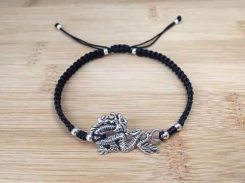 Miniatura 5 de Unisex fashion Black Braided Delicate Bracelet with Silver Dragon Design