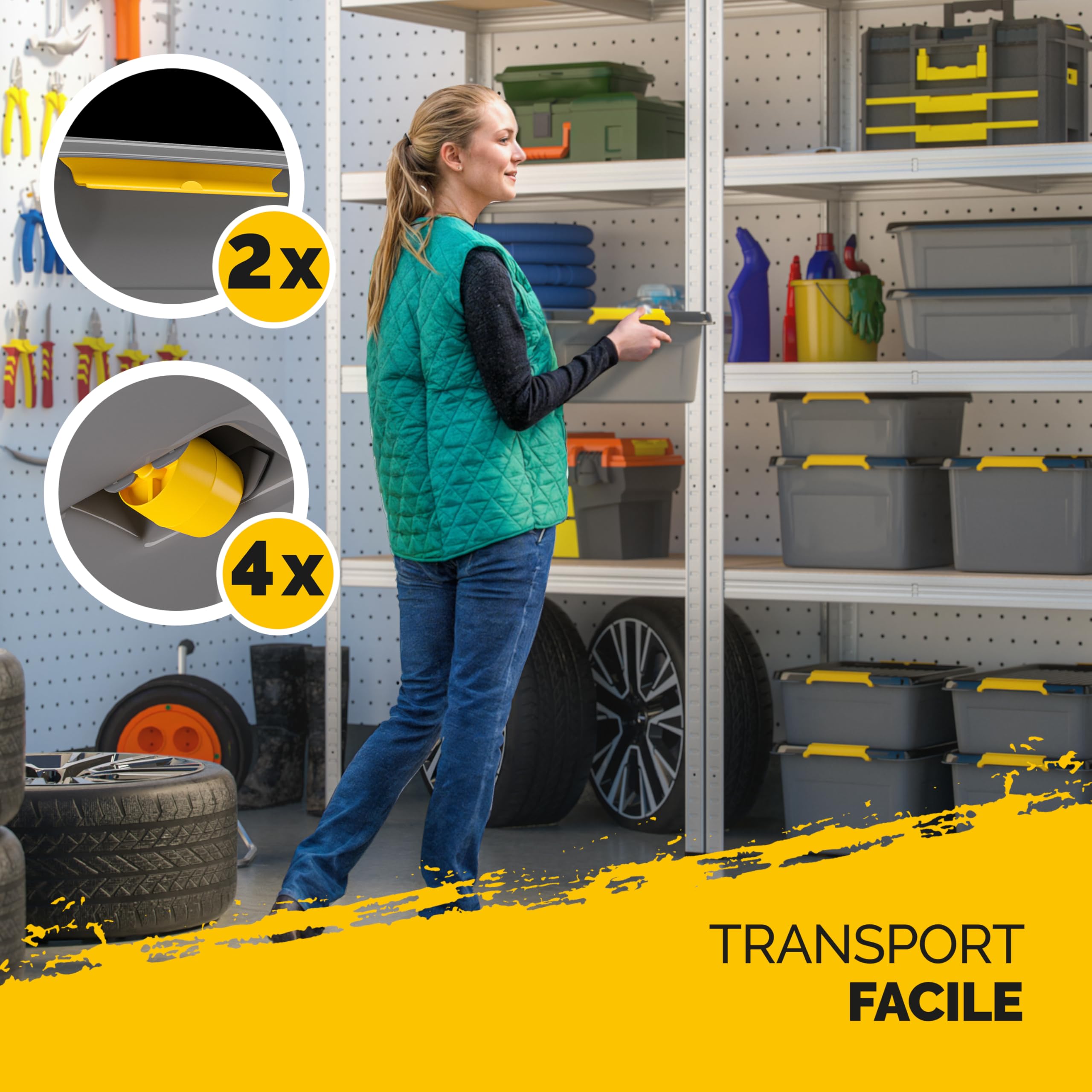 Monzana® 2x Caisse de rangement 40 L robuste avec couvercle hermétique et roulettes empilable sans BPA gain de place caisse de rangement organisateur