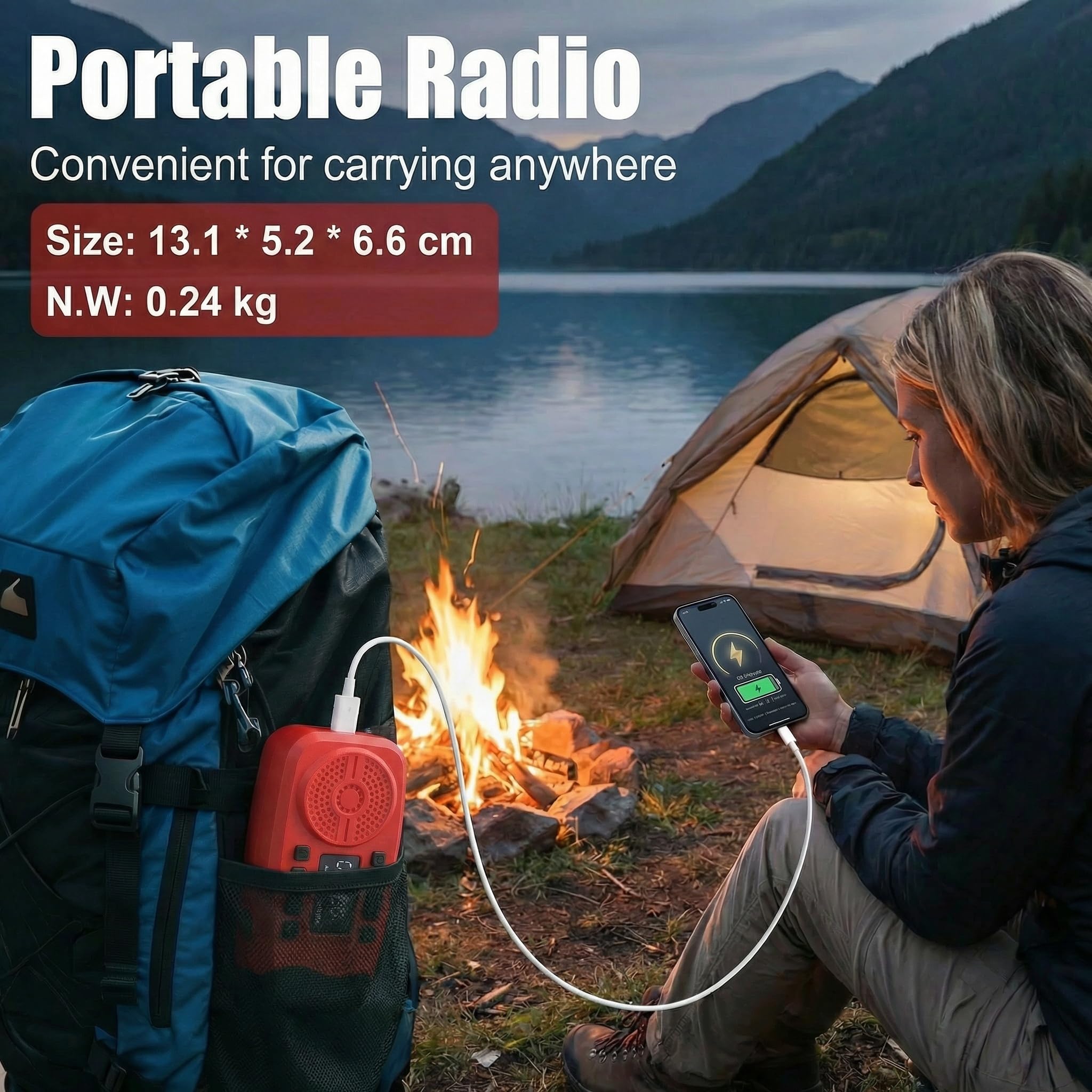 Solarkurbel-Notfallradio mit LCD-Display, 7400mWh Powerbank & 3-in-1 Taschenlampe mit SOS-Alarm, AM/FM Radio, USB/Solar/Handkurbel, Kompakte Überlebensausrüstung für Camping & Haus