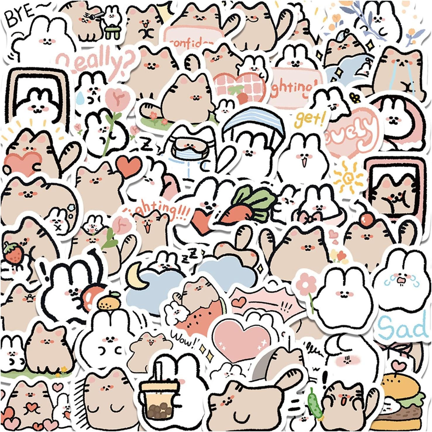 Cartoon Bunny Stickers 60Pack, Self Adhesive Cute Stickers