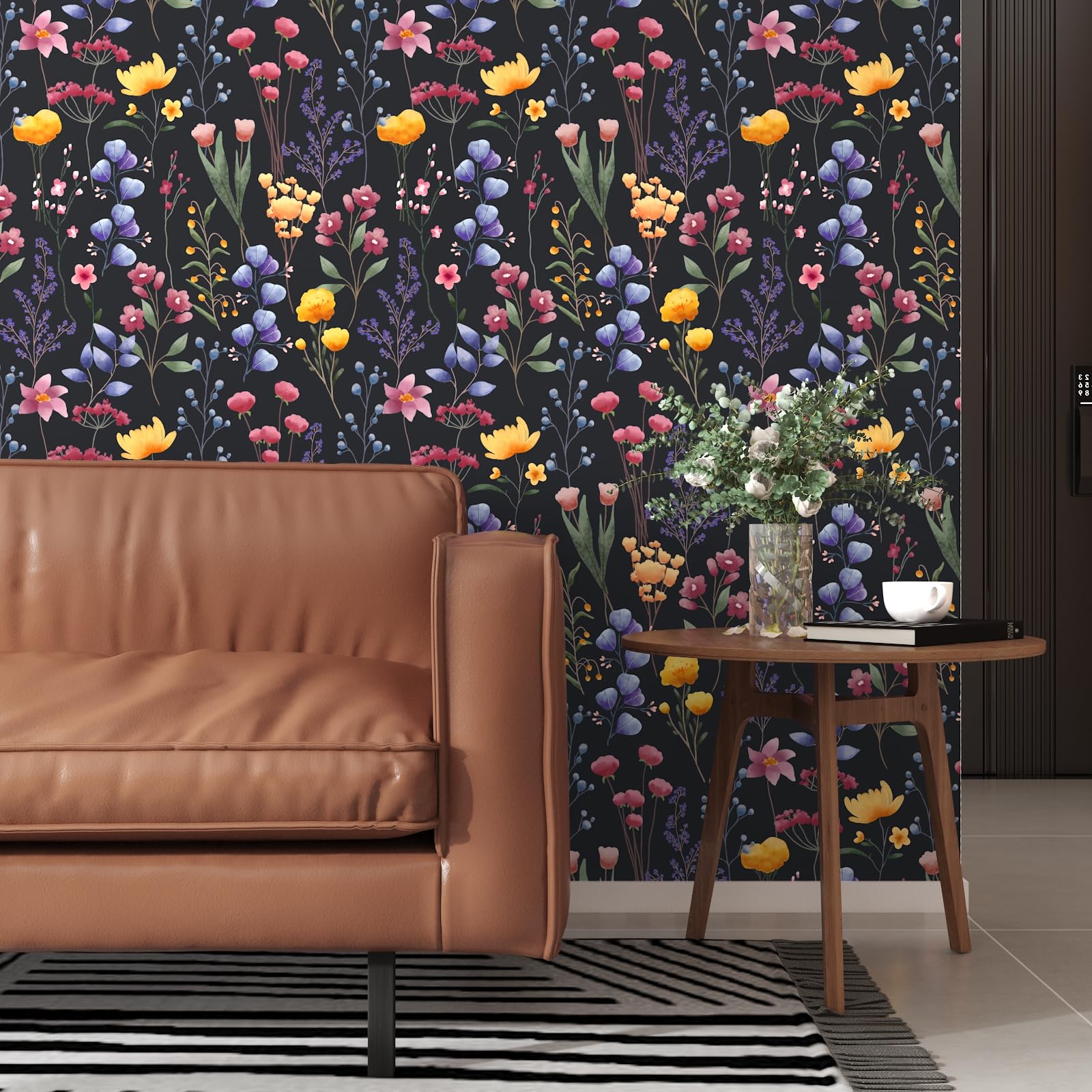 BOKEBEVE Papier Peint à Décoller Et à Coller - Motif Floral Vintage