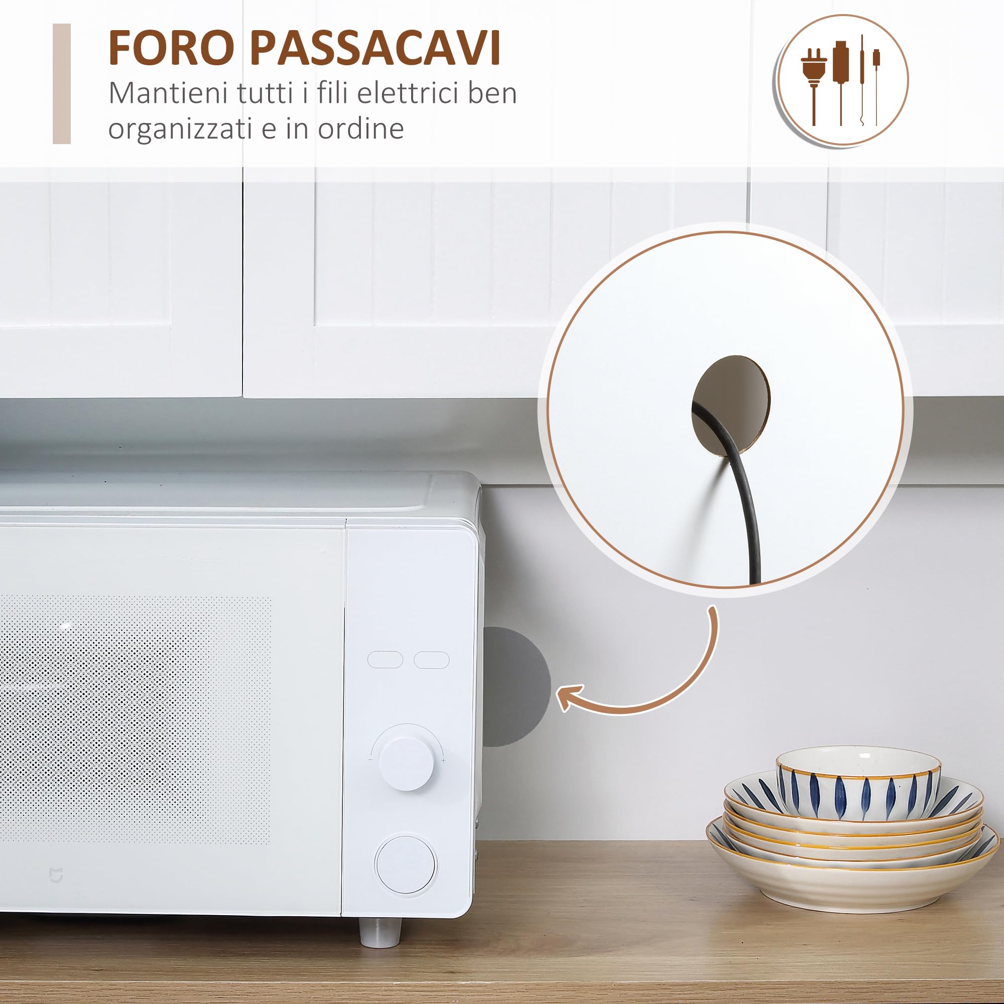 HOMCOM Credenza Cucina Alta con Armadietti, Cassetto e Piano Portamicroonde, Mobile Dispensa Stretto con Ante e Ripiani Regolabili, per Soggiorno, Sala da Pranzo, 101x39x180cm, Bianco