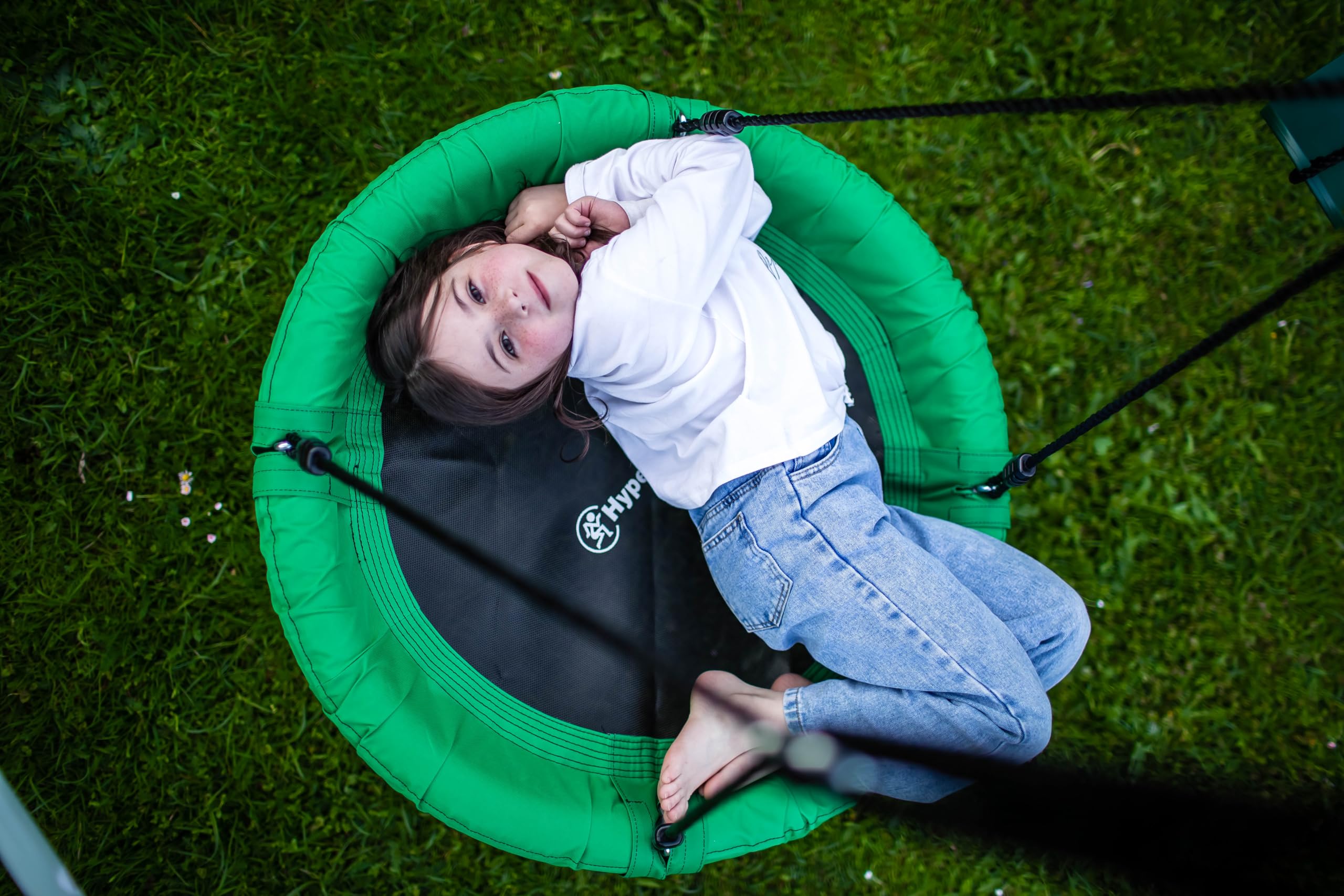HyperMotion Columpio Infantil Doble para Jardín Exterior - Asiento y Nido de Cigüeña Ajustable con Estructura en A - para 2-3 Niños, Carga 200kg, Resistente UV