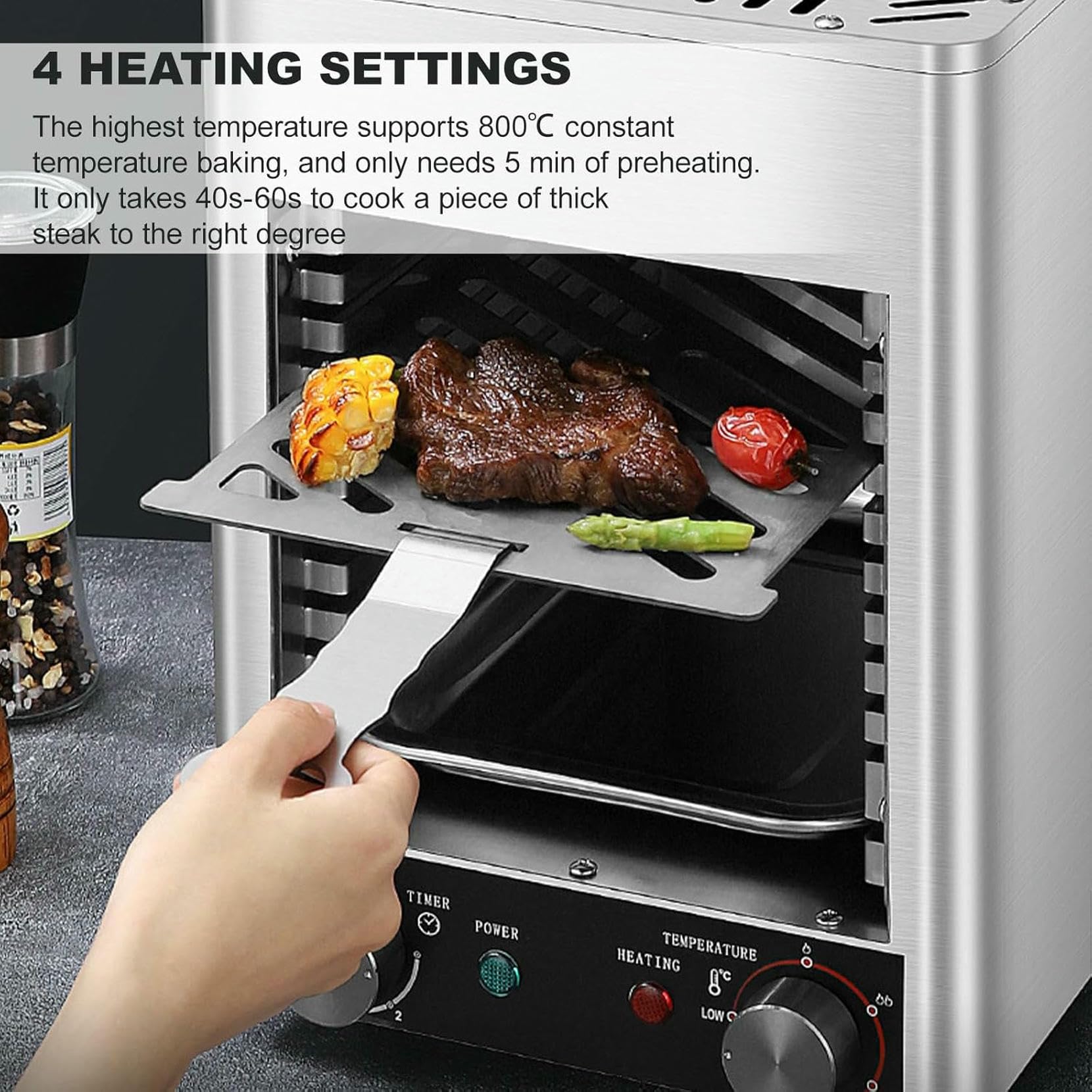 Komercyjny Blat 1700 W, Elektryczny Grill Stekowy, 800 ℃ Regulowana Temperatura - 5 -Minutowe Podgrzewanie - 10 Minut Czasu