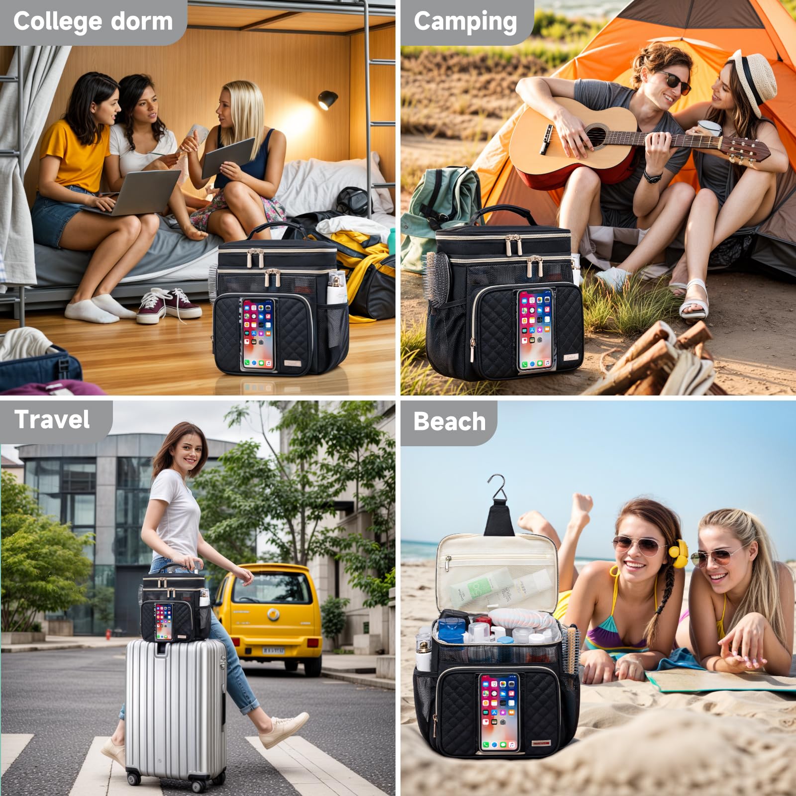 Tealari - Neceser de aseo para mujer, organizador de ducha portátil para recámara universitario, bolsa de aseo colgante para viajes, gimnasio, campamento, universidad, viajes, crucero, bolsa de ducha