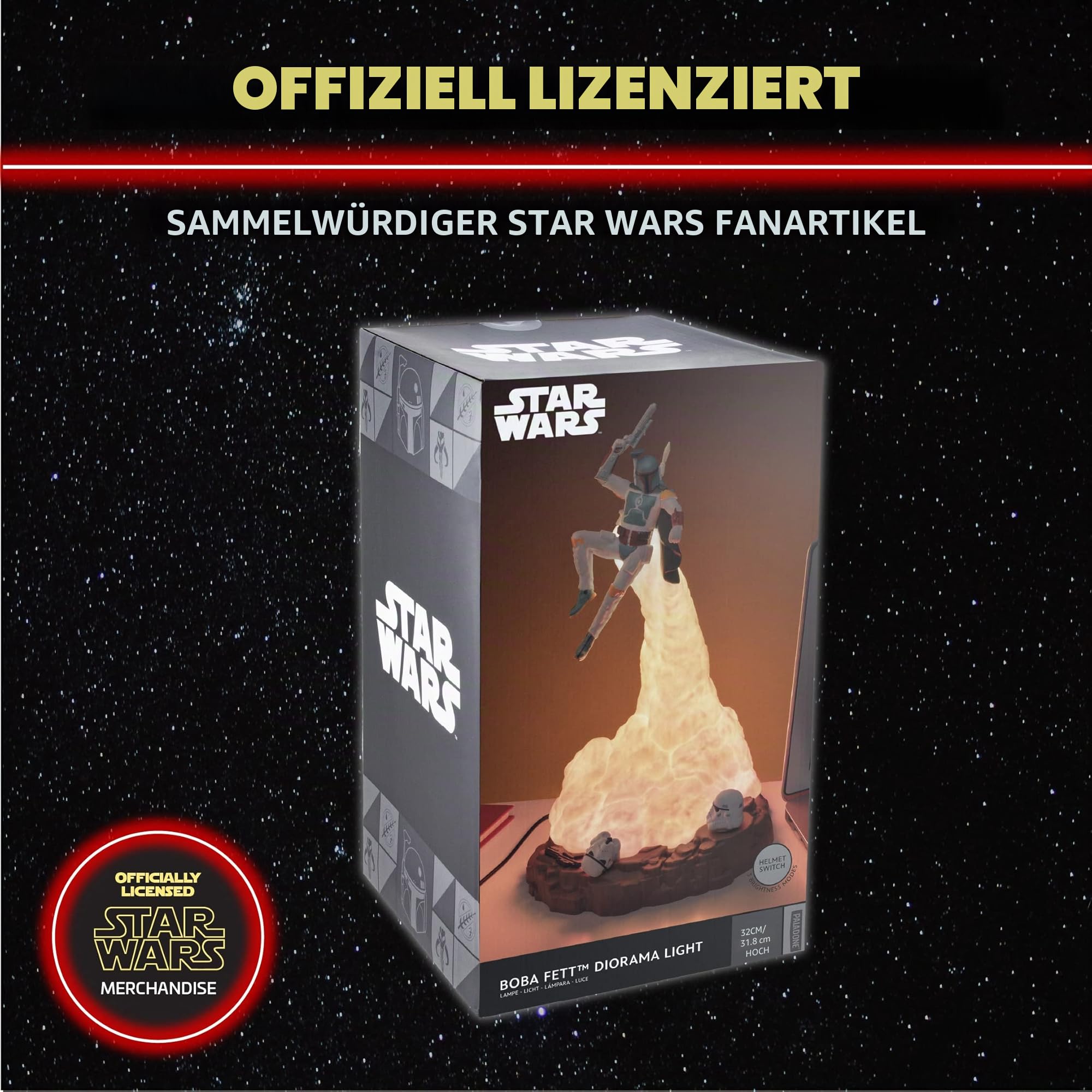 Paladone Unisex Kinder Star Wars-Boba Fett Figural Light-31cm, Black, Estándar Tischlampe - Lampe - Schreibtischlampe