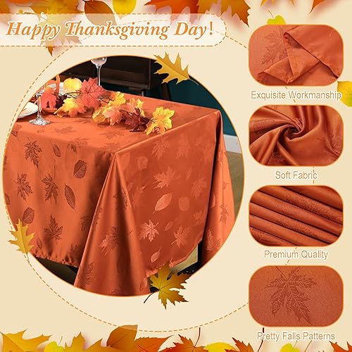 Miniatura 3 de Preboun Mantel rectangular de otoño de 2 piezas, mantel de Acción de Gracias, hojas de arce, mantel rectangular de tela con hojas de otoño, color