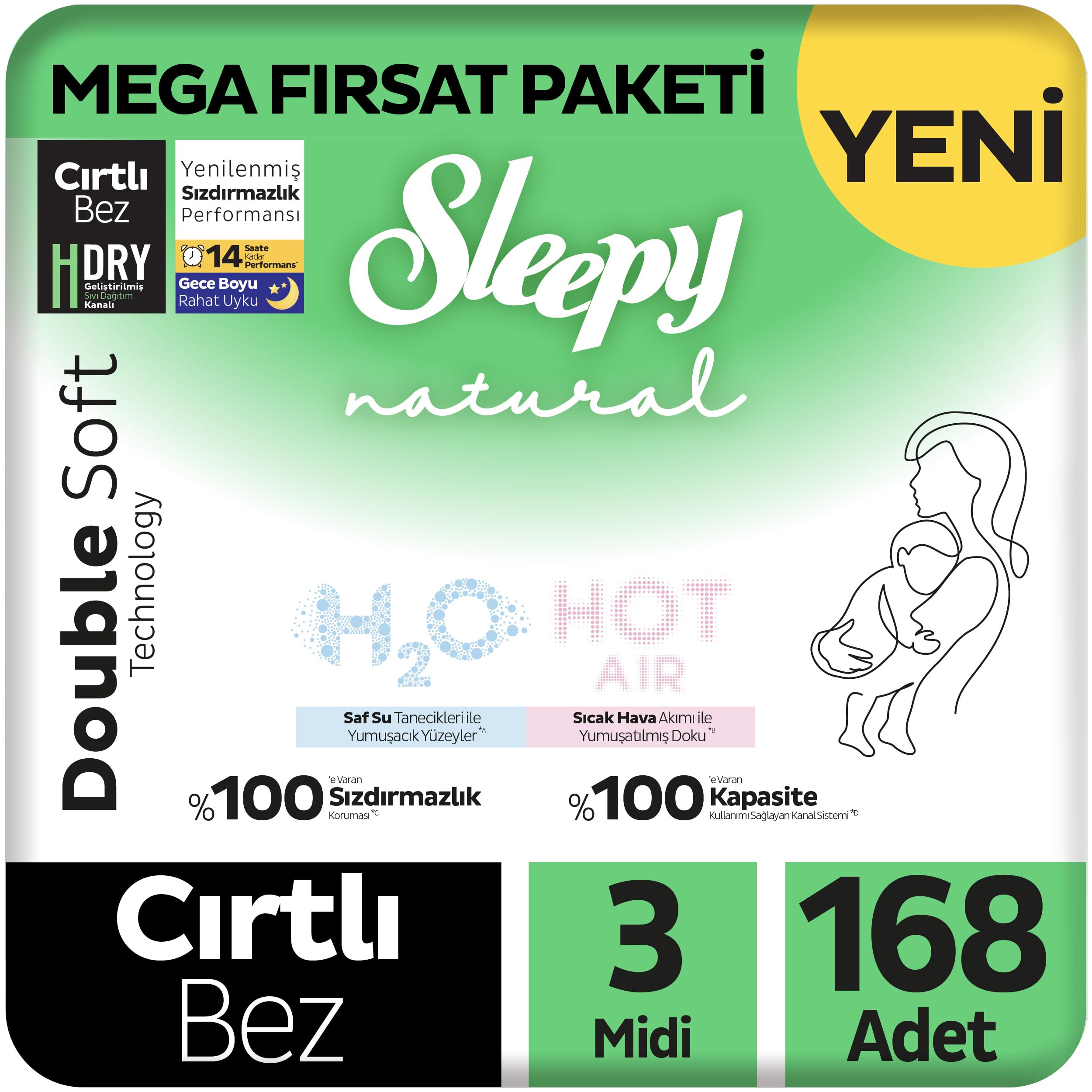 Sleepy Natural Double Soft Avantajlı Mega Paket Bebek Bezi 5…