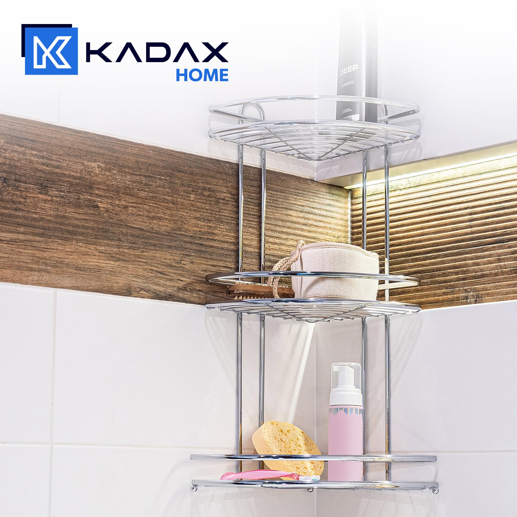 KADAX Duschablage Ecke, Badezimmer Organizer, Eckregal, Badregal, Duschregal, Duschgel und Shampoo Halterung für Dusche, Duschkorb (Silber, 3 Etagen)